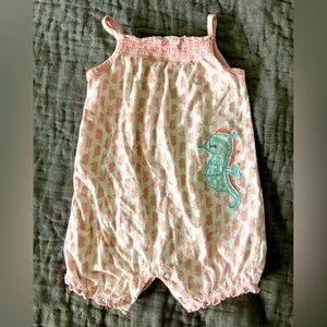 Carter’s seahorses baby girl smocked tank romper size 3-6 months pink & white